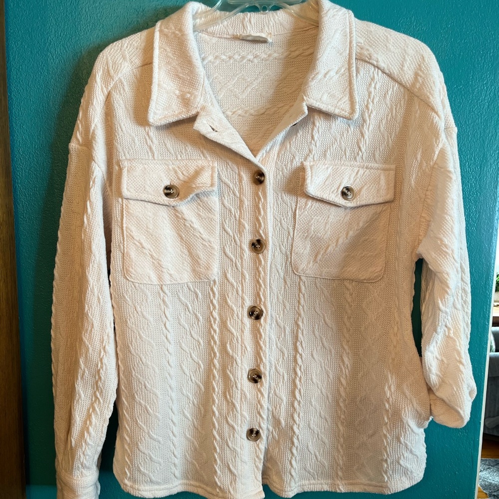 New In Brand Off-White, Cream Cable-knit Shacket Jacket Cardigan Size S Small